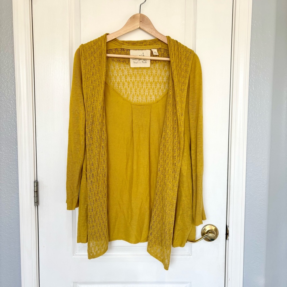 Angel of the North by Anthropologie Mustard Open-Front Sweater Cardigan